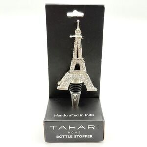 Tahari Home Eiffel Tower Rhinestone Bottle Stopper Silver Tone Handcrafted India